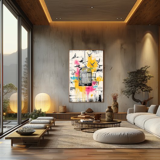 Freedom Birds - Graffiti Open Cage Urban Poster