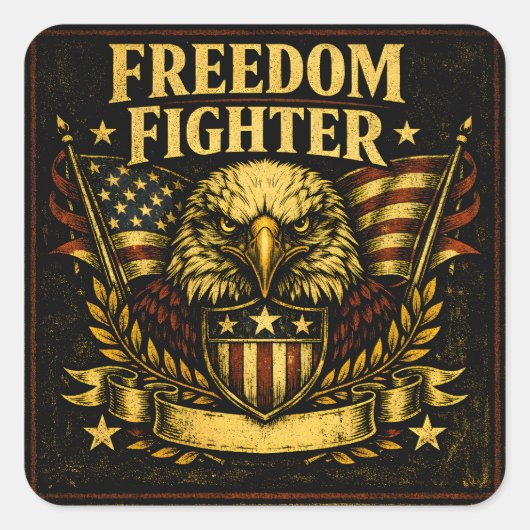 Freedom Fighter – American Defender Pride Quadratischer Aufkleber (Vorderseite)