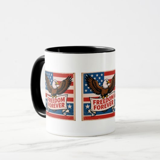Freedom Forever American Flag Bald Eagle Tasse (Vorderseite Links)