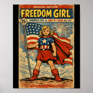 Freedom Girl America 250 4. Juli 2026 Retro-Comic Poster