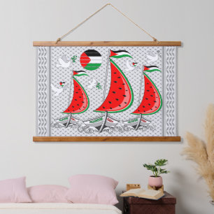 Freedom Global Sumud Flotilla Boats to Gaza Hangin Wandteppich Mit Holzrahmen