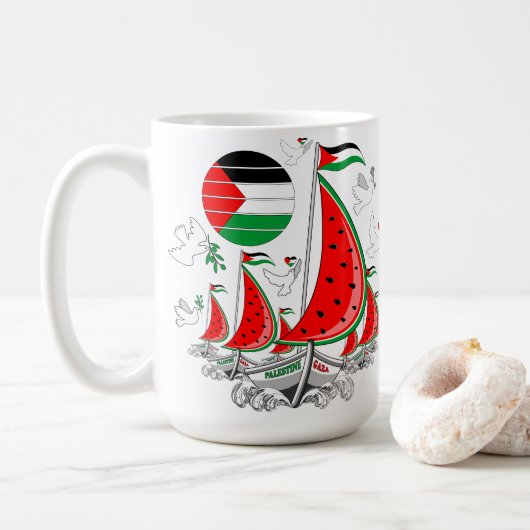 Freedom Global Sumud Flotilla Boats to Gaza Kaffeetasse (Mit Donut)
