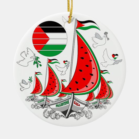 Freedom Global Sumud Flotilla Boats to Gaza Keramik Ornament (Vorne)