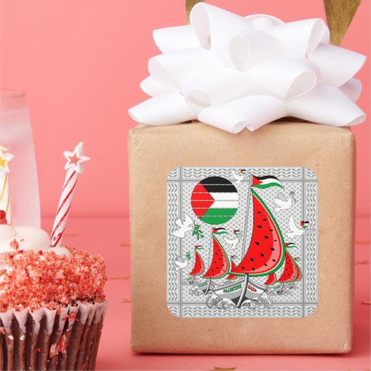 Freedom Global Sumud Flotilla Boats to Gaza Quadratischer Aufkleber (Party)