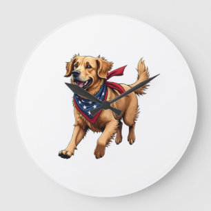 Freedom Golden Retriever Vintage Gravur Shirt 4 Große Wanduhr