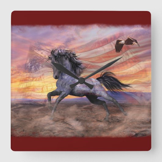 Freedom Mustang & Eagle Patriotic Quadratische Wanduhr (Vorderseite)