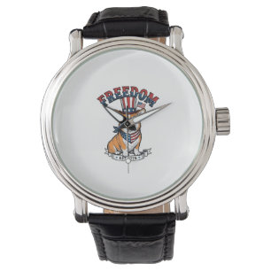Freedom Patriotic Corgi Vintage Gravur T-Shirt_ Armbanduhr