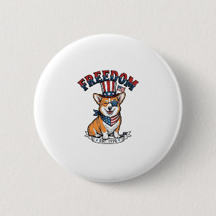 Freedom Patriotic Corgi Vintage Gravur T-Shirt_ Button