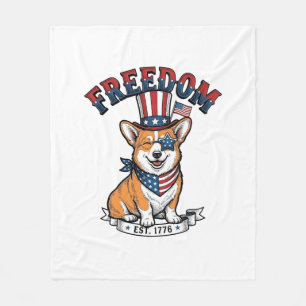Freedom Patriotic Corgi Vintage Gravur T-Shirt_ Fleecedecke