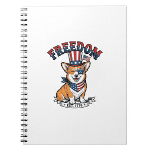 Freedom Patriotic Corgi Vintage Gravur T-Shirt_ Notizblock
