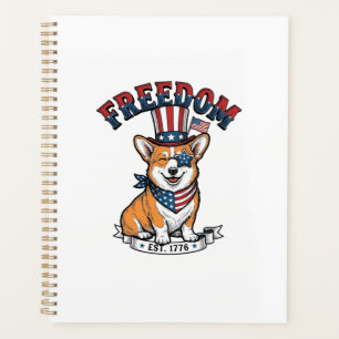 Freedom Patriotic Corgi Vintage Gravur T-Shirt_ Planer