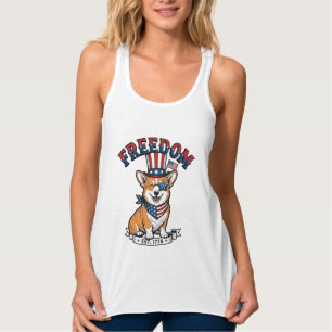 Freedom Patriotic Corgi Vintage Gravur T-Shirt_ Tank Top