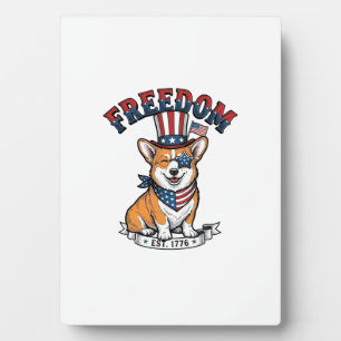 Freedom Patriotischer Corgi Vintage Gravur T-Shirt Fotoplatte