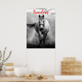 Freedom Red Schwarz-weiß Running Pferde Poster (Küche)