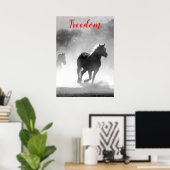 Freedom Red Schwarz-weiß Running Pferde Poster (Heimbüro)
