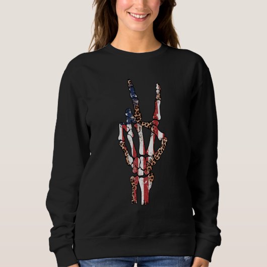 Freedom Rocks Leopard Red Blue Skeleton Rock Sweatshirt (Vorderseite)