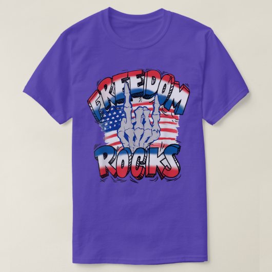 Freedom Rocks Skeleton Hand Happy 4. Juli Amer T-Shirt (Design vorne)