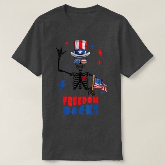 Freedom Rocks, Skelett 4. Juli, Retro 4. T-Shirt (Design vorne)