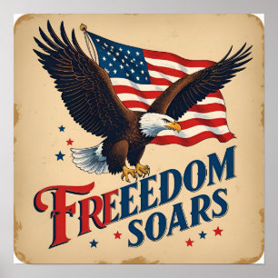 Freedom Soars Eagle Parchment Poster Print