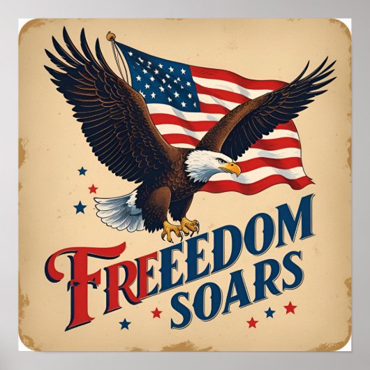 Freedom Soars Eagle Parchment Poster Print (Vorne)