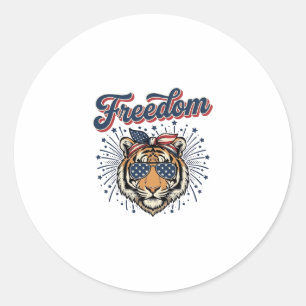 Freedom Tiger Patriotisches Vintage Gravur Shirt_1 Runder Aufkleber