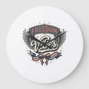 Freedom Vibes Vintage Patriotisches T-Shirt Design Große Wanduhr