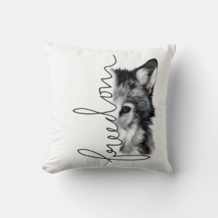 Freedom Wolf Minimal Line Art - Kissen