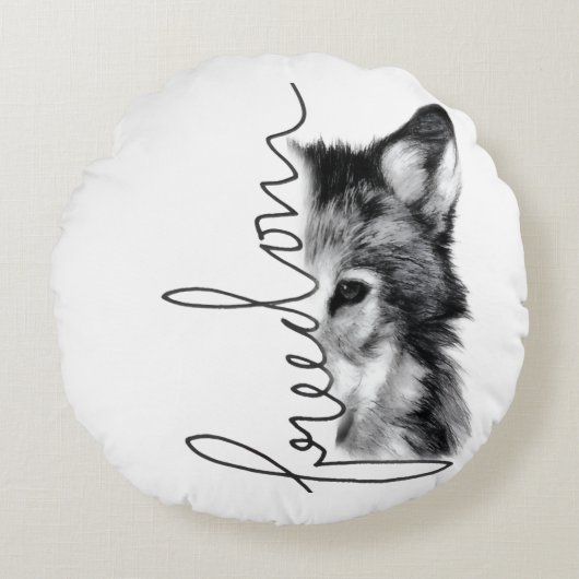 Freedom Wolf Minimal Line Art - Rundes Kissen (Vorderseite)