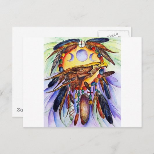Freedom Wolf und Eagle Spirits vereint Postkarte (Vorne/Hinten)