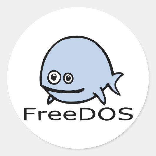 FreeDos Fish - Blau mit Namen Runder Aufkleber (Vorderseite)