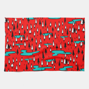 Freehand Bäume: skandinavisches Weihnachtsmuster. Geschirrtuch