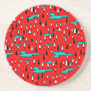 Freehand Bäume: skandinavisches Weihnachtsmuster. Getränkeuntersetzer