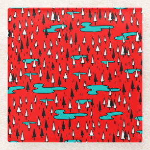 Freehand Bäume: skandinavisches Weihnachtsmuster. Glasuntersetzer