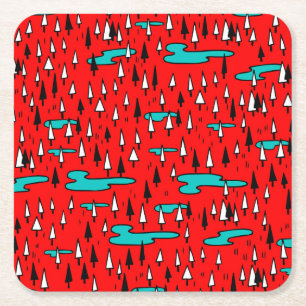 Freehand Bäume: skandinavisches Weihnachtsmuster. Rechteckiger Pappuntersetzer