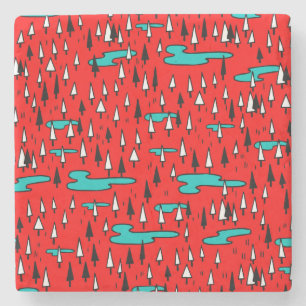 Freehand Bäume: skandinavisches Weihnachtsmuster. Steinuntersetzer