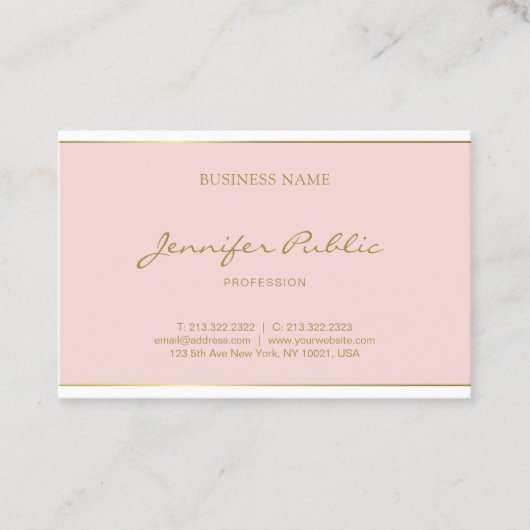 Freehand Gold Script Name Blush Pink Modern Visitenkarte (Vorderseite)