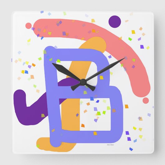 FREEHAND-MONOGRAM-INITIAL B QUADRATISCHE WANDUHR (Vorderseite)