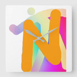 FREEHAND-MONOGRAM-INITIAL N QUADRATISCHE WANDUHR