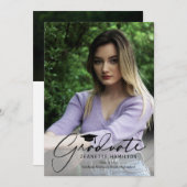 Freehand Script Front/Back Foto Abschluss Einladung (Vorne/Hinten)