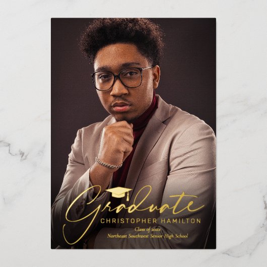 Freehand Script Front/Back Foto Abschluss Folieneinladung (Vorderseite)