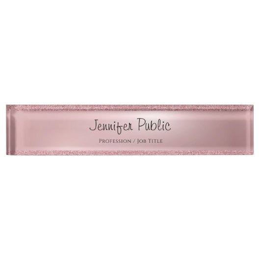 Freehand Script-Rose Gold Glitzer-Klassenvorlage Namensplakette (Vorderseite)