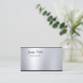 Freehand Script Silver Look Moderner Minimaler Sch Visitenkarte (Stehend Vorderseite)