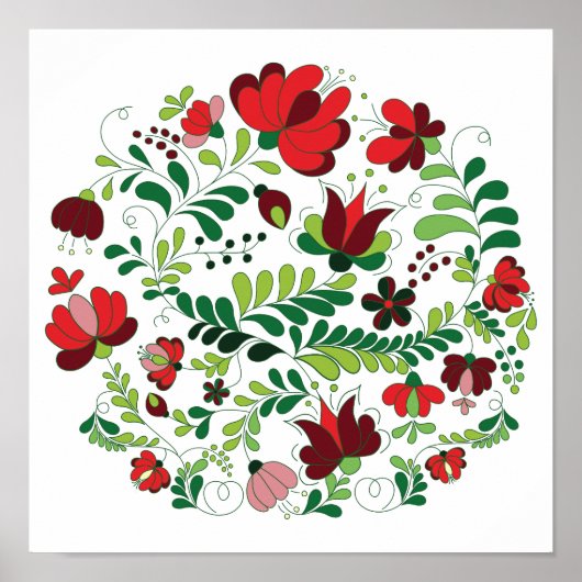 Freehand Ungarisch Matyo Red und Green Poster (Vorne)