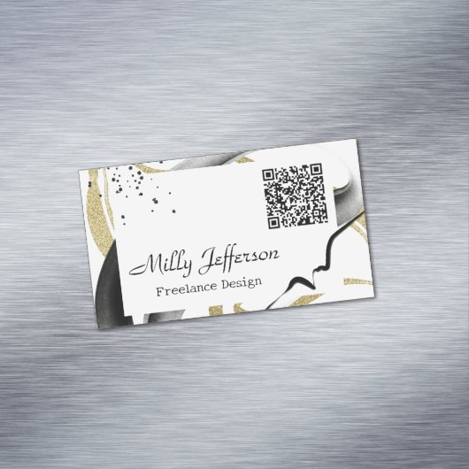 Freelance Design Abstrakt QR Code Gold Black Magnetische Visitenkarte (Beispiel)