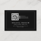 FREELANCE WRITER BLACK ADD QR CODE Business Card Visitenkarte (Rückseite)