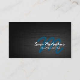 Freelance Writer Dark Metal Cursive Monogram Visitenkarte