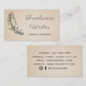 Freelance Writer Sketch Feather Modern Script Boho Visitenkarte (Vorne/Hinten)