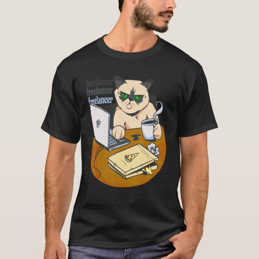 freelancer cat working from home pizza   coffee T-Shirt (Vorderseite)
