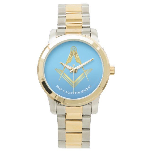 Freemason Geschenke | Light Blue Silver Gold Mason Armbanduhr (Vorderseite)