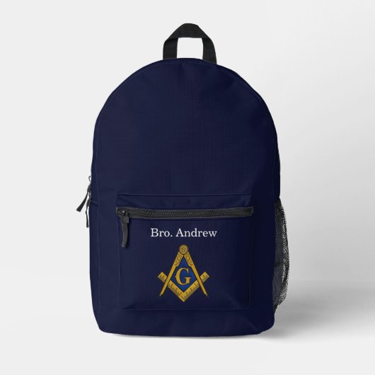 Freemason Masonic Navy Blue Square Compass Bedruckter Rucksack (Vorderseite)